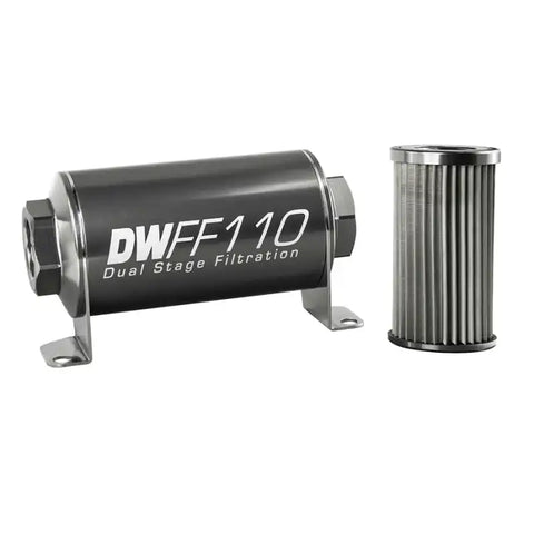 DeatschWerks Stainless Steel 8AN 10 Micron Universal Inline Fuel Filter Housing Kit (110mm)