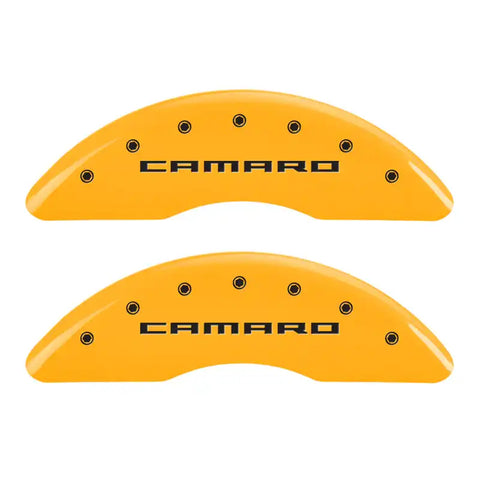 MGP 4 Caliper Covers Engraved Front Gen 5/Camaro Engraved Rear Gen 5/Z28 Yellow finish black ch