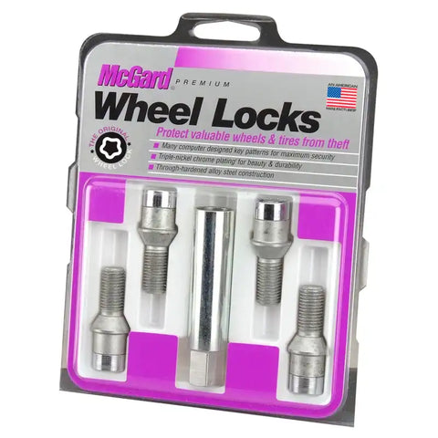 McGard Wheel Lock Bolt Set - 4pk. (Tuner / Cone Seat) M14X1.5 17mm Hex 28.6mm Shank L. Chrome