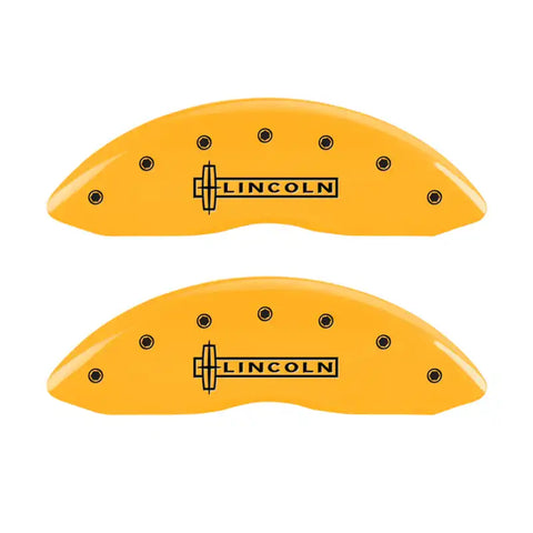 MGP 4 Caliper Covers Engraved Front Lincoln Engraved Rear MKT Yellow finish black ch