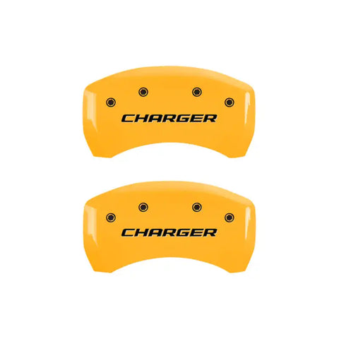 MGP 4 Caliper Covers Engraved Front Charger Engraved Rear RT Black finish silver ch